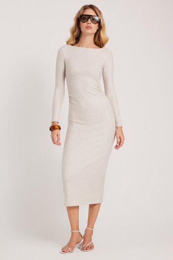 Tudors Women's Slim Fit Slim Fit Crew Neck Beige Dress