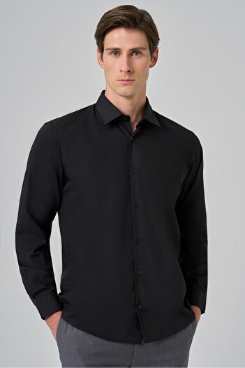 Morven Men's Black Basic Regular Fit Hard Collar Shirt