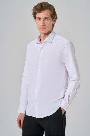 Morven Men's White Basic Plain Pattern Italian Collar Slim Fit Shirt