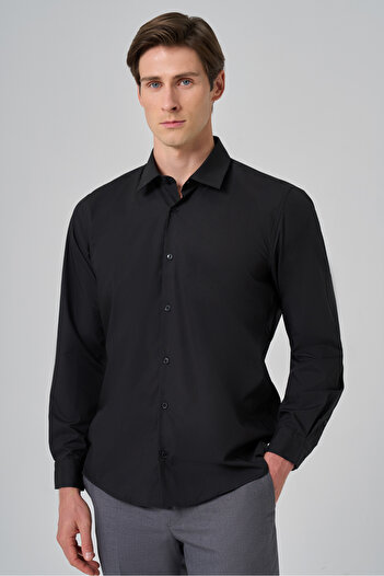 Morven Men's Black Basic Regular Fit Hard Collar Shirt
