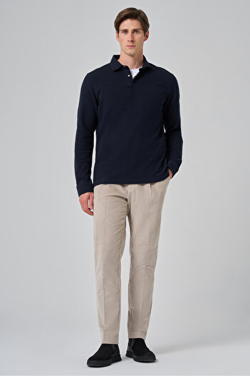 Morven Men's Navy Blue Cotton Trend Tree Bark Pattern Dynamic Fit Polo Neck Sweat-Shirt