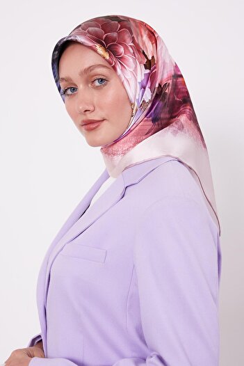 Levidor Pink Floral Pattern Sura Silk Scarf