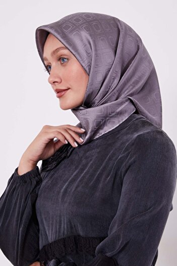 Levidor Gray Baklava Pattern Monogram Silk Scarf