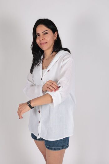 MUEV Women's Şile Authentic Cloth 100% Cotton Hooded White Shirt
