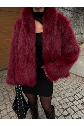 LİNDALİNA TEKSTİL Women's Long Collar Lined Unlined Fur Coat