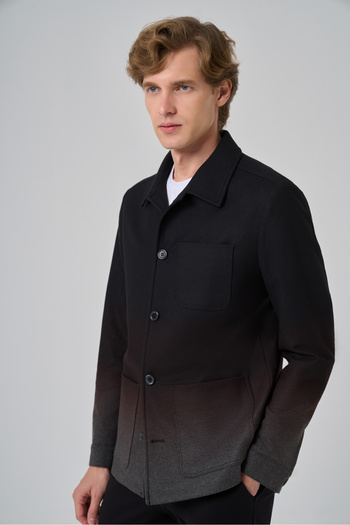 Morven Men's Black Polyviscon Panelled Shirt Jacket