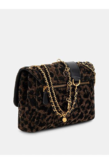 Guess Women's Leopard Patterned Textured Fabric Shoulder Bag - Mix