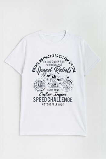MARKAPIA Men's 100% Cotton Crew Neck Motor Printed T-Shirt