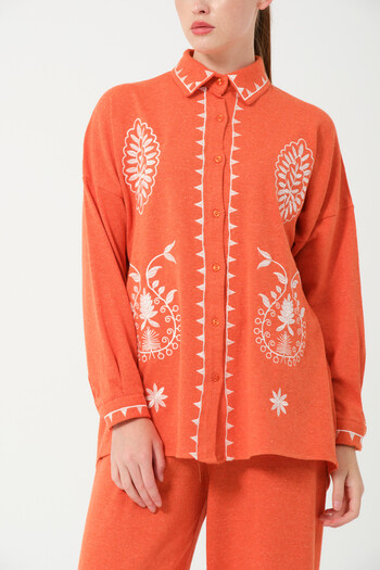 Hatun Atila Embroidered Hera Fabric Double Suit 8564 Orange