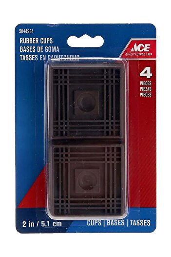 ACE Non-Slip Rubber Square Wheel Cups, 4 Pieces, Brown, 5.1 cm