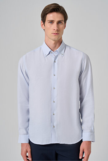 Morven Men's A. Blue Trend Plain Pattern Dynamic Fit Button-Down Collar Shirt