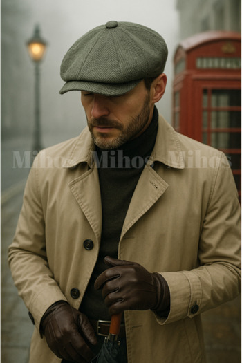 Mihos Men's Herringbone Patterned Cap Hat – Flowy 8-Piece British Cap