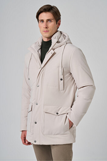 Morven Men's Gray Polyamide Snap Hooded Jacket