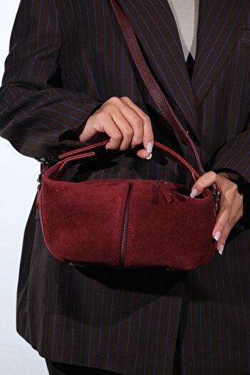 LuviShoes Island Burgundy Suede Genuine Leather Women's Shoulder Bag