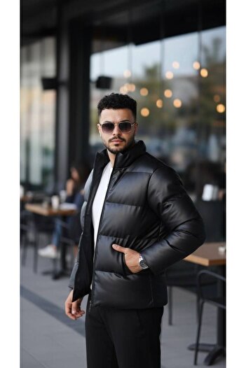 S&M CLOTHİNG New Season Waterproof & Fiber Filled Inflatable Leather Coat