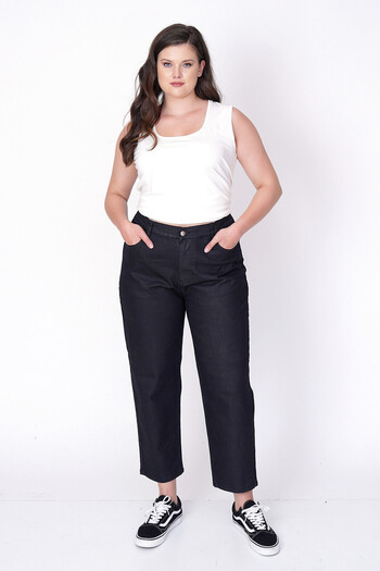 Büyük Moda High Waist Leather Look Mom Jean