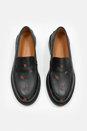 NILUFARR Florianna Black Genuine Leather Women's Loafer