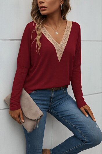 JANES Women's Long Sleeve V-Neck Batwing Sleeve Viscose Blouse