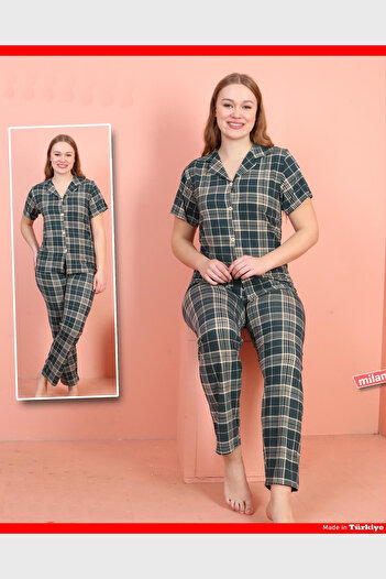 nasbina Women's Plaid Pattern Buttoned Pajama Set
