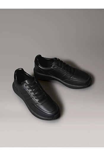 Calvin Klein Men's Low Top Logo Detailed Comfortable Sole Leather Black Sneaker Hm0Hm01957-0Gj