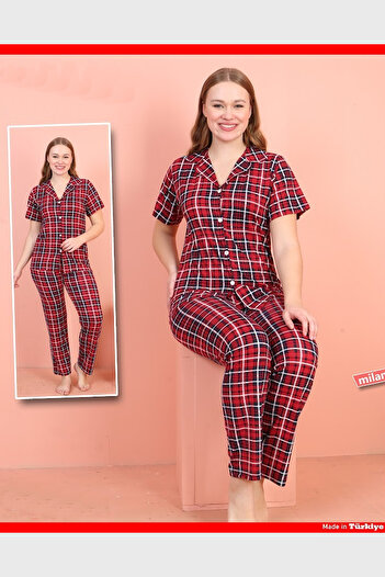 nasbina Women's Plaid Pattern Buttoned Pajama Set