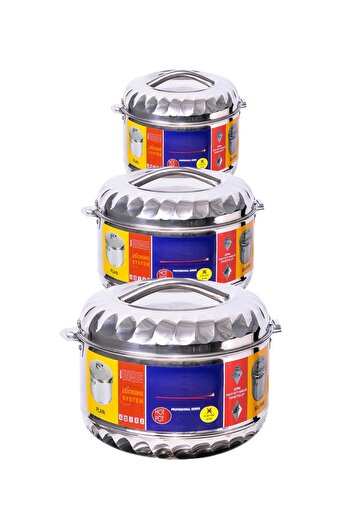 Max Set of 3 Stainless Steel Food Containers with Heat Preservation Pot Design 3000/2000/1000ml