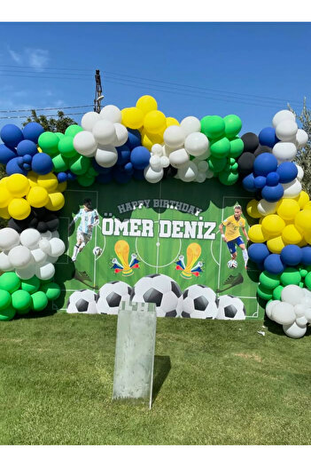 Çemrek Süs Parti Blue Green White Yellow Balloon Set Suitable for Football Concept 100 Pieces
