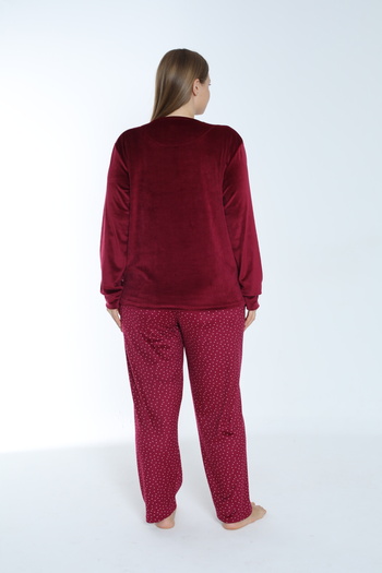 Estiva Polka Dots Battal Size Velvet Pajama Set