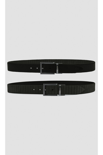 PAUL&SHARK Men's Logo Printed Metallic Buckle Double-Sided Leather Black Belt 15316008-011