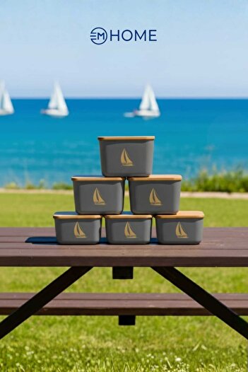 CEM HOME Set of Six Storage Containers Lunch Box with Natural Wooden Lid (3X400Ml-2X800Ml-1X1200Ml)