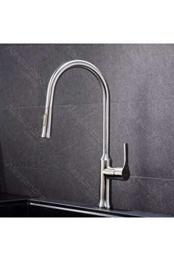 KORMAN TECHNIK Kitchen Faucet with Pull-Out Shower, Stainless Steel SUS 304, Satin Finish, CF023