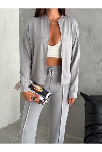Gugus Women's Modal Fabric Zippered Wide Leg College Collar Suit