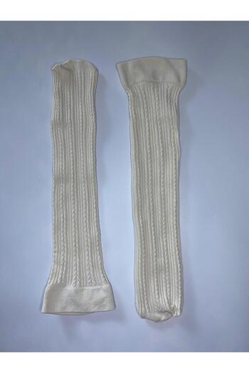 DÜVEN Knit Embossed Knitwear 200 Denim Patterned Thick Winter Cream Knee-Length Trouser Socks