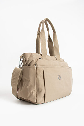 Sanmorris Women's Large Size 5-Compartment Water-Resistant Satin Fabric Khaki Colored Crossbody and Shoulder Strap Bag