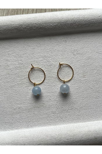 Pel Design Aquamarine Stone Hoop Steel Earrings / Handmade / Antiallergic