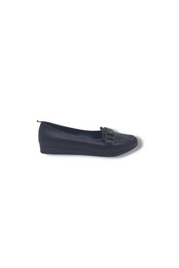 Zerhan 3060 Women's Black Stone Buckle Large Size Ballerinas 41 42
