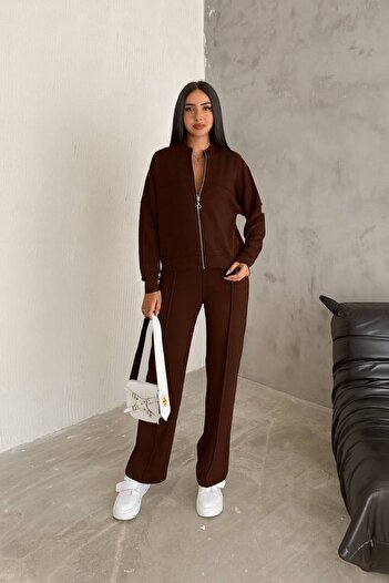 Gugus Women's Modal Fabric Zippered Wide Leg College Collar Suit