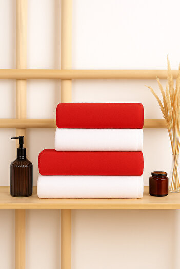 Elaganya Red and White Towel Set, Bath Towel, Cotton Towel, 70X140 Size Towel, 50X90 Face Towel