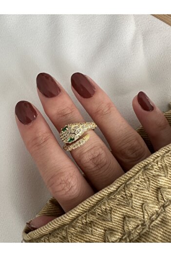ringbox Gold Green Stone Snake Ring