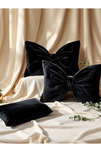 JACA Bow-Looking Decorative Pillow with Inner Filling Ribbon Gift Pillow Cushion Set (3 Pieces)