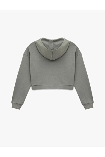 Koton Zippered Hooded Crop Gray Women's Sweatshirt 6Wal10483Ik