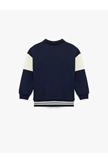 Koton Shardonlu Zipper Detailed Polo Neck Navy Blue Boys' Sweatshirt 6Wkb10195Tk