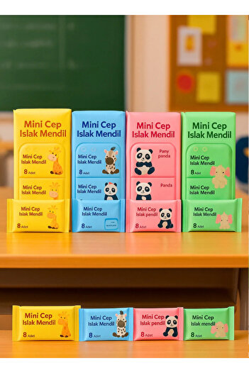 musting Mini cep ıslak mendil kokusuz çocuk ve okul çantası için taşınabilir hijyenik 1 paket 8 yaprak