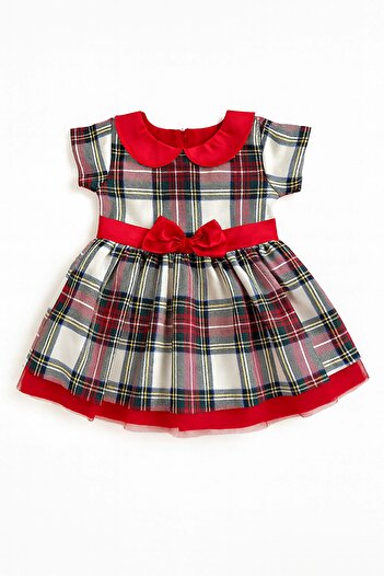 ZUZUNGA Girl's Plaid Patterned Bow Tulle (2-6) Age Dress