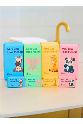 musting Mini cep ıslak mendil kokusuz çocuk ve okul çantası için taşınabilir hijyenik 1 paket 8 yaprak
