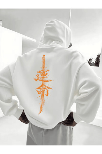 LAVİTTA Men's Japanese Written Sword Printed Hoodie
