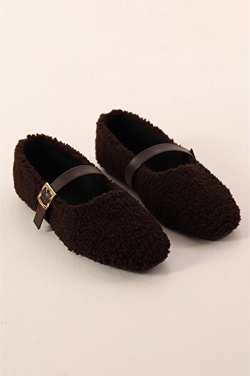 Jackers Women's Rubber Belted Bitter Brown Flexible Curly Fabric Flat Sole Home Ballet Flats