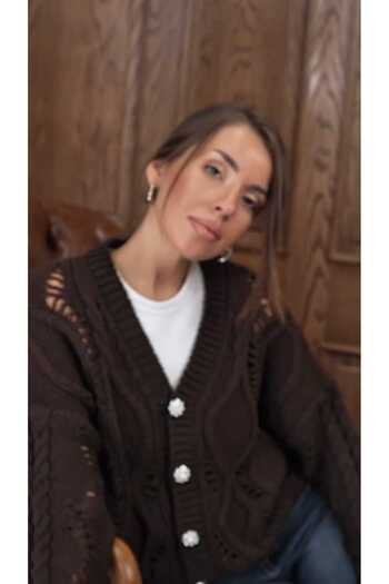 QİMYA BUTİK Keyymod Women's Stone Buttoned Openwork Macaron Short Cardigan