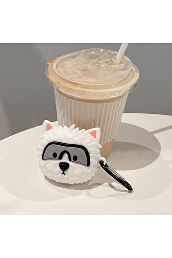 Blackmark AirPods 1St Generation. And 2. Generation-Compatible Cute Silicone White Glasses-Wearing Dog Figure Earphone Protection Case