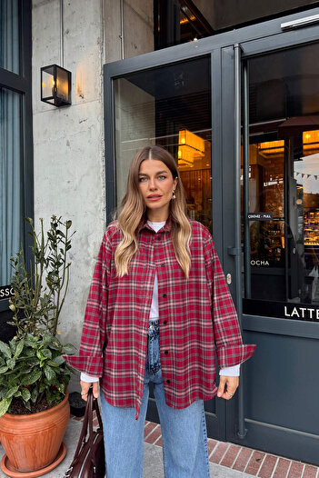 Sue Store Red Plaid Oversize Shirt